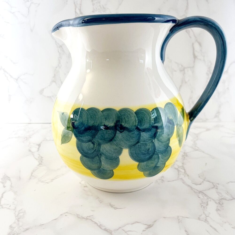 Vintage A Santos Portugal Ceramic  Pitcher  Hand Painted Fruit Designs